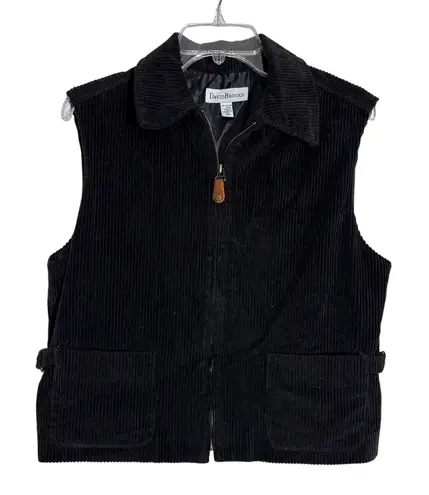 David Brooks Black Corduroy Zip Front Vest Women's Size Medium Utility Pockets