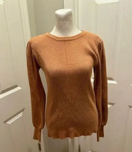 &merci &Merci Women's Ribbed Knit Pullover Sweater Light Brown M Lantern Sleeve