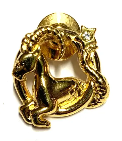 Vintage Gold Capricorn Zodiac Brooch Pin – Astrology Lapel Jewelry