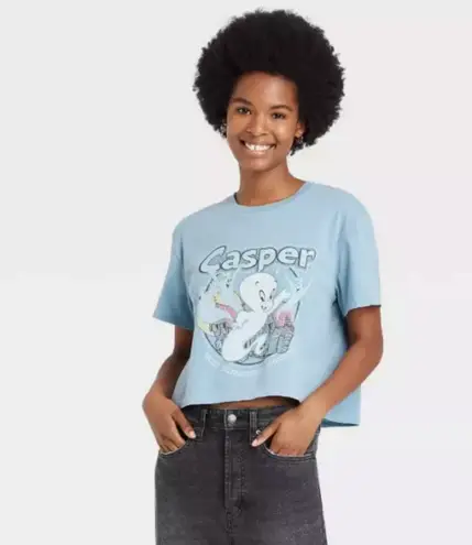 Classic Media NWT Light Blue Casper the Friendly Ghost Cropped Crop Top High Cut Tee Goth New