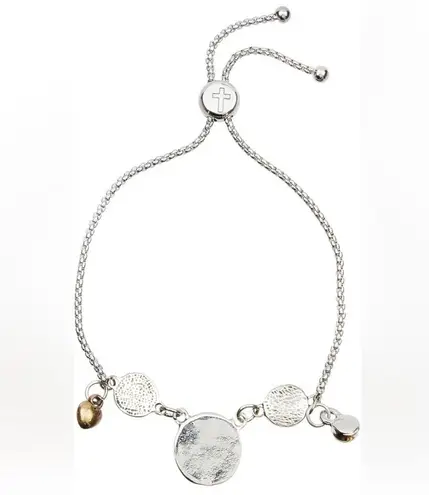 NWT Platinum and Yellow Gold Plated 18k FAITH Bolo Charm Slide Bracelet Silver