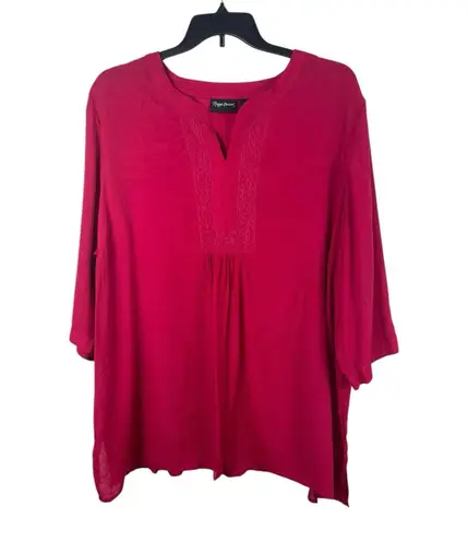 Maggie Barnes 3X 26/28 Pink Peasant Blouse Top Rayon Blend Boho Poet Sleeve