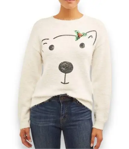 Holiday Time White Polar Bear Long Sleeve Relaxed Fit Sweater Small | EUC