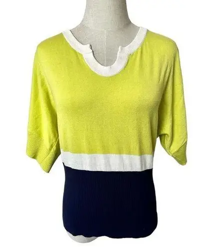 Cable & Gauge yellow and blue short sleeved sweater