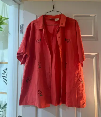 Brooks Bobbie  Button Up Coral Flower Blouse