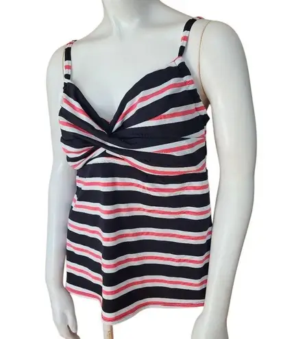Pure Paradise Pink, Black, & White Striped Tankini Top (38D) Pink Size undefined