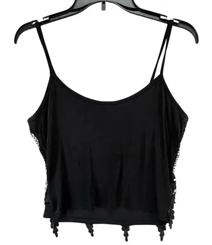 Y2K 90s Crop Top L Black Crochet Lace Goth Vamp Coquette ALT Vampire Diaries Size L