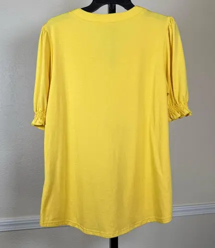 Flowy Yellow Boho Blouse Feminine Cottagecore Puff Sleeve Stretchy Large Top