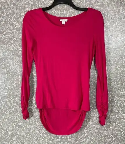 Bisou Bisou Pink Ruched Sides Long Sleeve T-Shirt - Size Medium - Gathered Back
