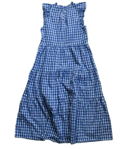 J.Crew NWT  Tall Tiered Ruffle-Sleeve Midi in Sapphire Gingham Cotton Dress MT