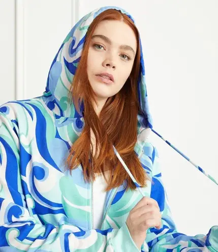 Hill House Allie Zip Up Sweatshirt Hoodie Kaleidoscopic Beach Blue Fleece S NWT