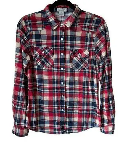 Passports women’s plaid button up with pearl snaps size medium lightweight