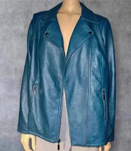 Alfani NWOT Women's Asymmetrical Zip Teal Faux Leather Jacket size 1X