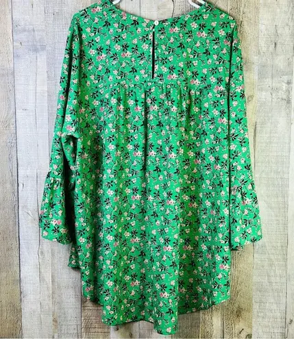 Ces Femme 2X Green Too w/Floral Print w/Keyhole Button Closure & Bell Sl…