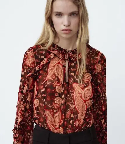 ZARA  Black and Orange Paisley Bodysuit