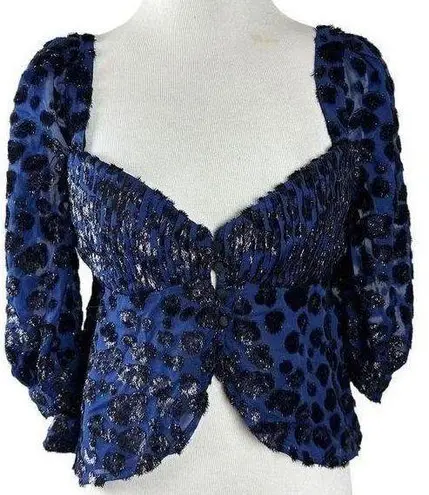 NBD Revolve  Leopard Textured Sweetheart Neckline Puff Sleeve Crop Blouse Small