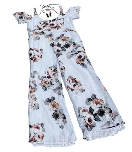 Moon River Jumpsuit Floral White Pink Women's Size Extra Small