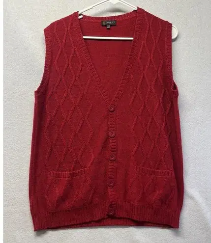 Tinkuy Argyle Cable Knit Sweater Vest Womens L Red Alpaca Wool Button Cardigan Size L