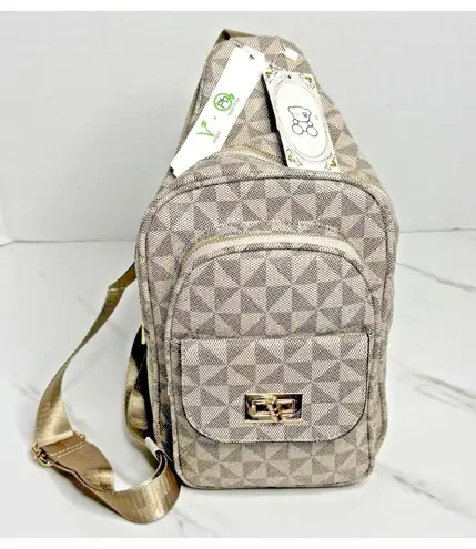 Vegan Sling Backpack Crossbody Geometric Pattern Lead