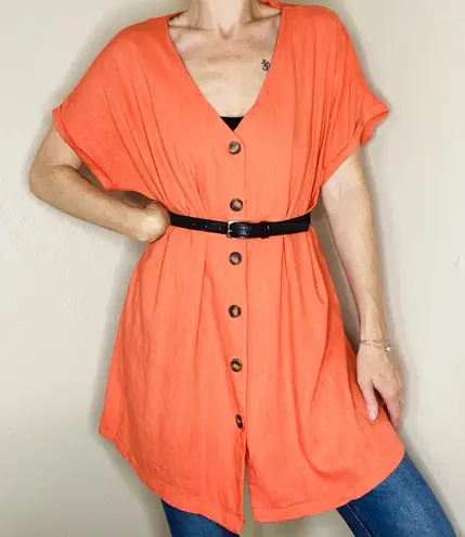 &merci &Merci Orange Linen Tunic Short Sleeve Minimalist Shirt