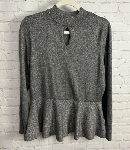 Thalia Sodi silver sparkle peplum sweater cutout glam size XL chic retro flared