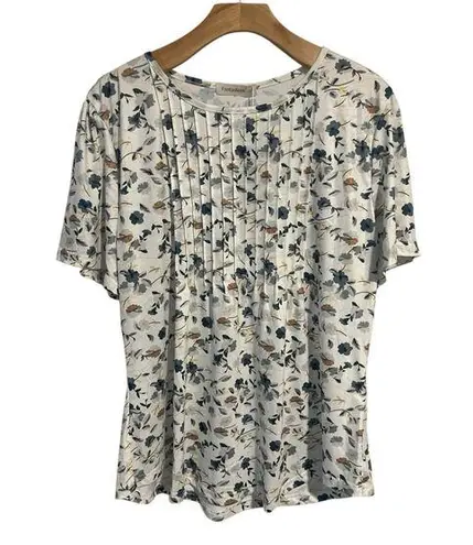Fantaslook Blouse Womens XL White Floral Print Short Sleeve Ruffle Front Top NWT