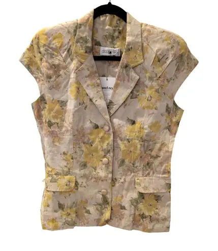 Vintage Doppio Filo Floral Linen Blend Button Front Vest Yellow Size M