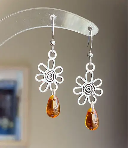 Handmade retro vintage fairy boho funky hippie style quality spiral flower dangle earrings🌀🤎🌱