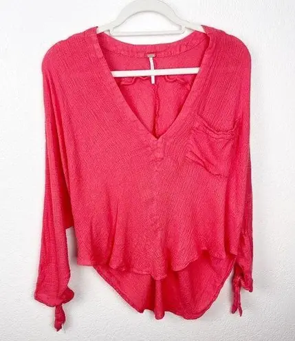 Free People  Morning Long Sleeve Top Knit Relaxed Strawberry Red Size Small