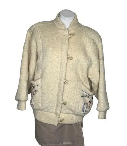 TUNDRA Sweater Jacket Embroidered Pockets 100% Wool Lined Small Vintage 70’s