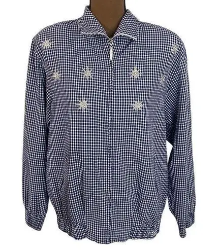 Vintage seersucker gingham bomber embroidered and embellished stars size 10 White