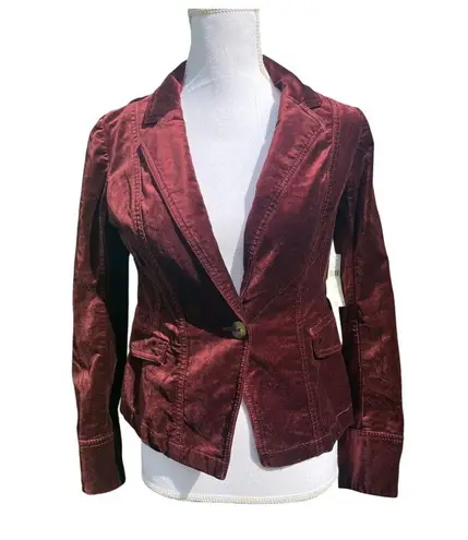 Maeve Anthropologie Velvet Burgundy Blazer Size 6P Petites NWT