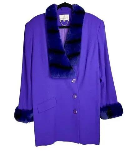 Vintage Lily & Taylor Couture Womens Wool Fox Fur Trim Jacket Coat Sz 18 Purple