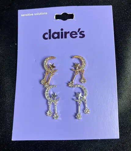 NWT Celestial Star & Moon Earrings 2 Pair Lot Gold & Silver Whimsigoth Dangle