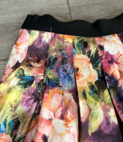 Black Silky Floral Full Skirt