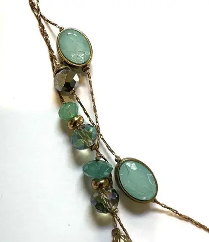 Ny Collection gold tone and blue triple strand beaded necklace