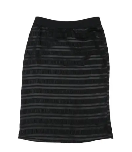 Bobeau High Rise Black Ribbed Pencil Skirt Satin Texture Formal Midi Skirt Small