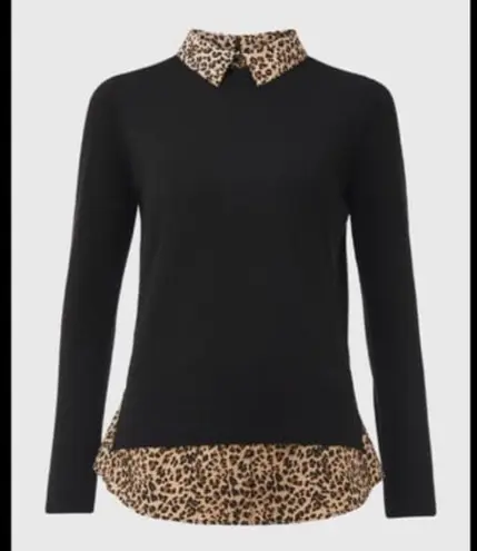 MARBLE Black and Leopard Print Zippered Top