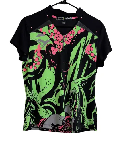 Jamie Sadock Golf Top Womens Medium Green 1/4 Zip Short Sleeve Tentacles Signed