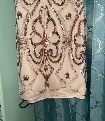 Vvm Curve Formal Dress. Size Medium. Rose Gold. Sheer Top. NWT. Has Stretch Gold