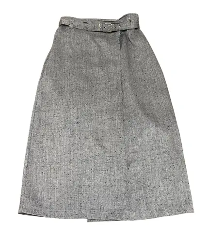 Miss Elegant Of California Vintage 80’s Midi Belted Skirt Open in the Front Heathered Gray Size 8