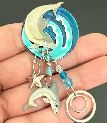 Rare LUNCH At The RITZ Blue Dolphin Dance Dangle Whimsical Earrings 17g.