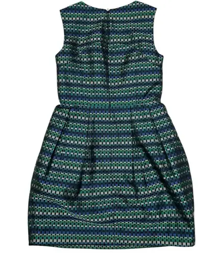 Shoshanna Blue Green Silver Veronica Aegean Jacquard Sleeveless Dress Size 2