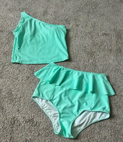 Kortni Jeane bikini solid aqua blue Swim Bottom / top one shoulder‎ size small
