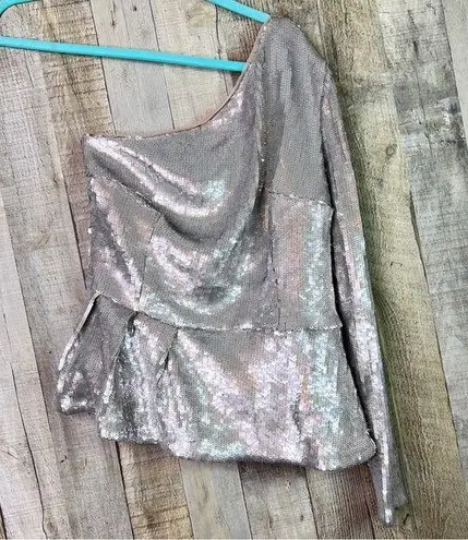 Inc international Inc. International Concepts Sz Small Silver Sequin One Long Sleeve Shoul…