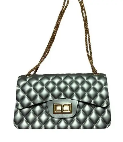 Silver and Gold Quilted Shoulder Bag with Chain Strap