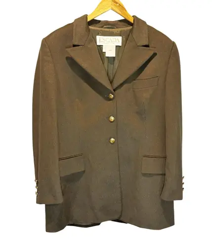 Escada Olive Green & Metallic Angora Blend Blazer Jacket