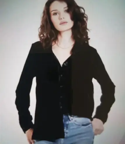 Dear John velvet button down blouse black long sleeve women's size extra small