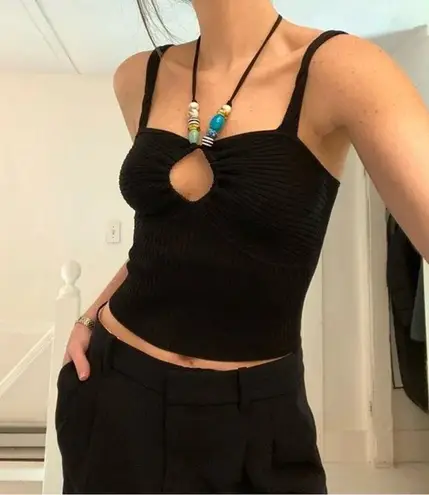 Tressé Paris Knit Beaded Halter Tank Top Black Size T1