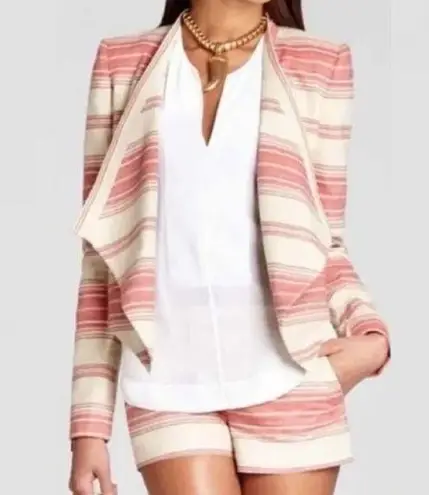 BCBG MAXAZRIA Abbey & Renee Red Multi Stripe Draped Blazer & Short Set Size XS/S